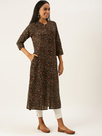 Black Brown Jaal Floral Princess Cut Kurta