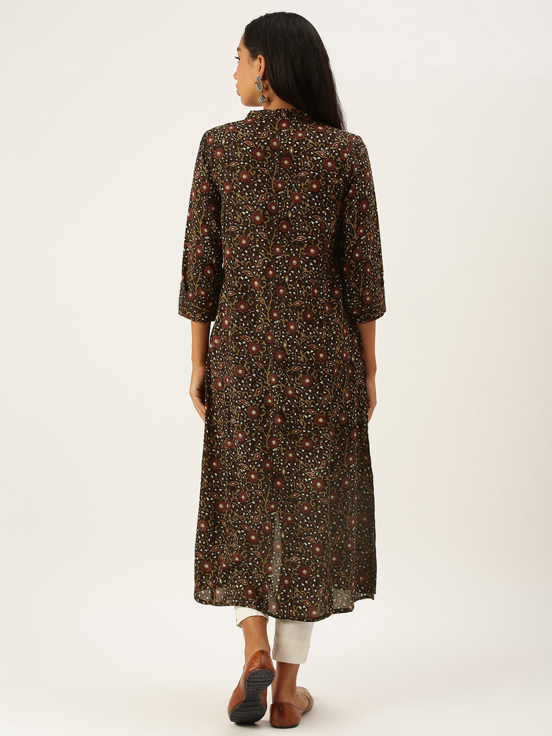 Black Brown Jaal Floral Princess Cut Kurta