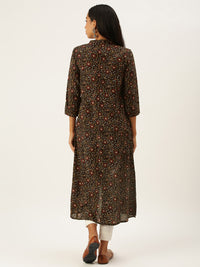 Black Brown Jaal Floral Princess Cut Kurta