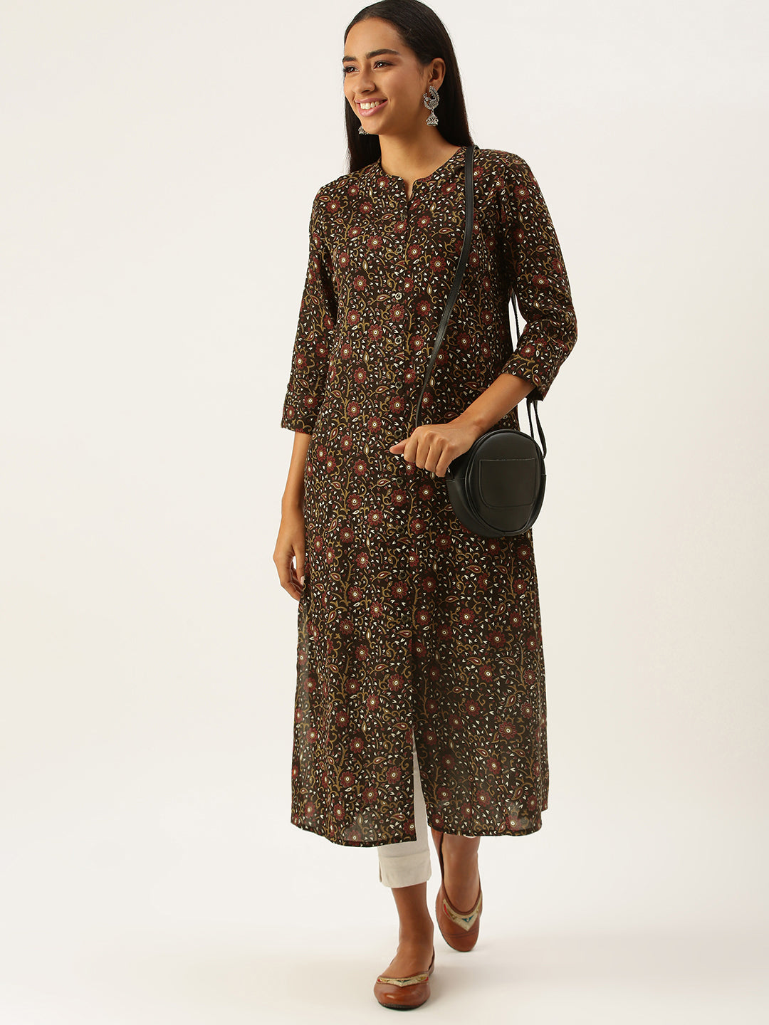 Black Brown Jaal Floral Princess Cut Kurta