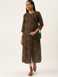 Black Brown Jaal Floral Princess Cut Kurta