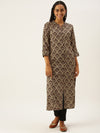 Beige  Maroon Bagru Printed Kurta