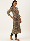 Beige  Maroon Bagru Printed Kurta