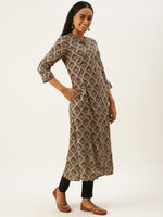 Beige  Maroon Bagru Printed Kurta