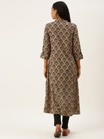 Beige  Maroon Bagru Printed Kurta