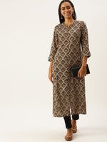 Beige  Maroon Bagru Printed Kurta