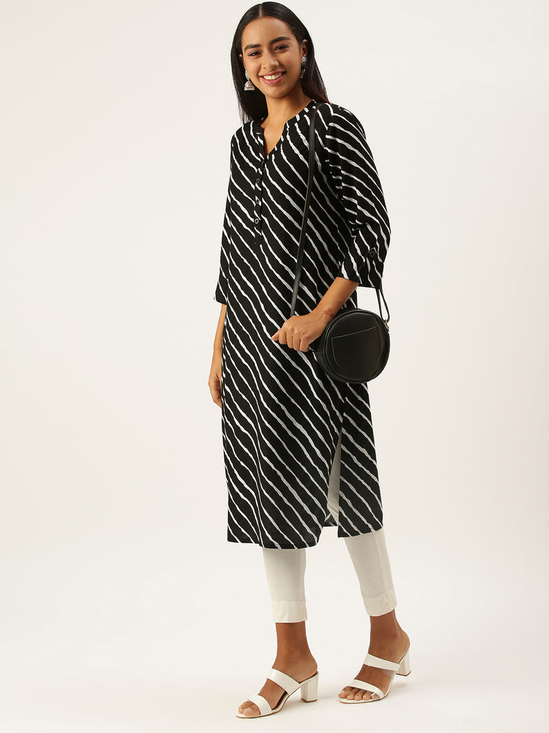 Black  White Lehriya Striped Kurta
