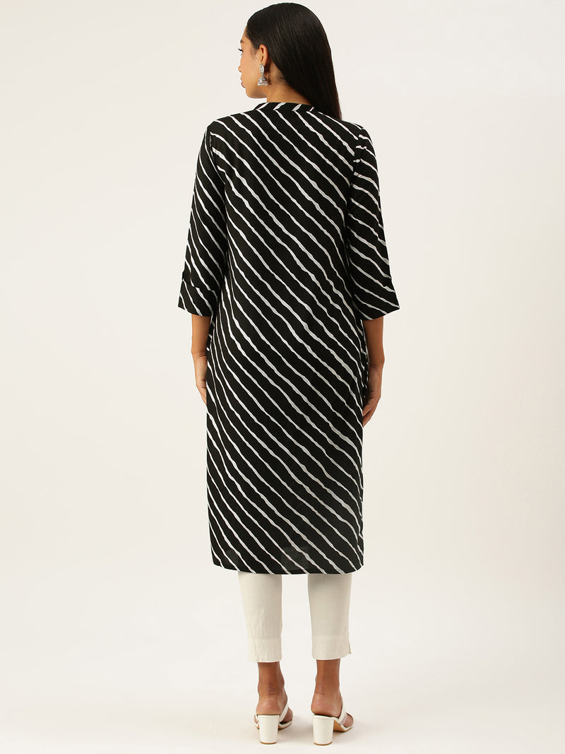 Black  White Lehriya Striped Kurta