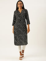 Black  White Lehriya Striped Kurta
