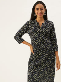 Black  Blue Batik Printed Kurta