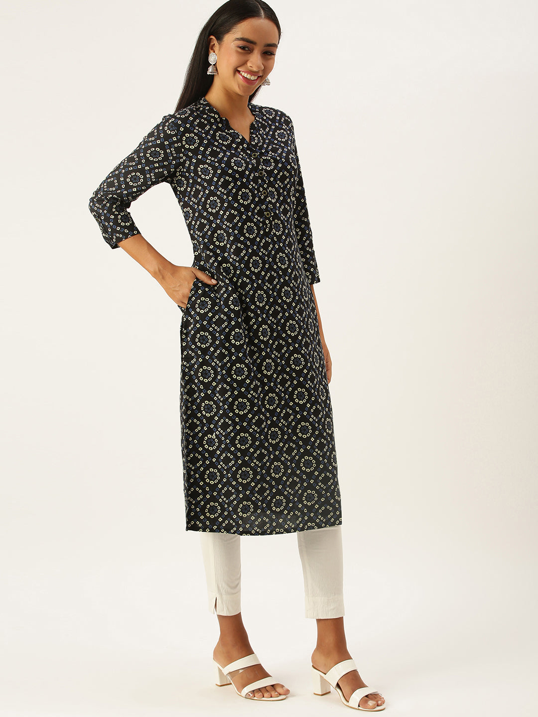 Black  Blue Batik Printed Kurta