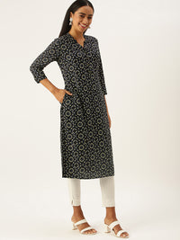 Black  Blue Batik Printed Kurta