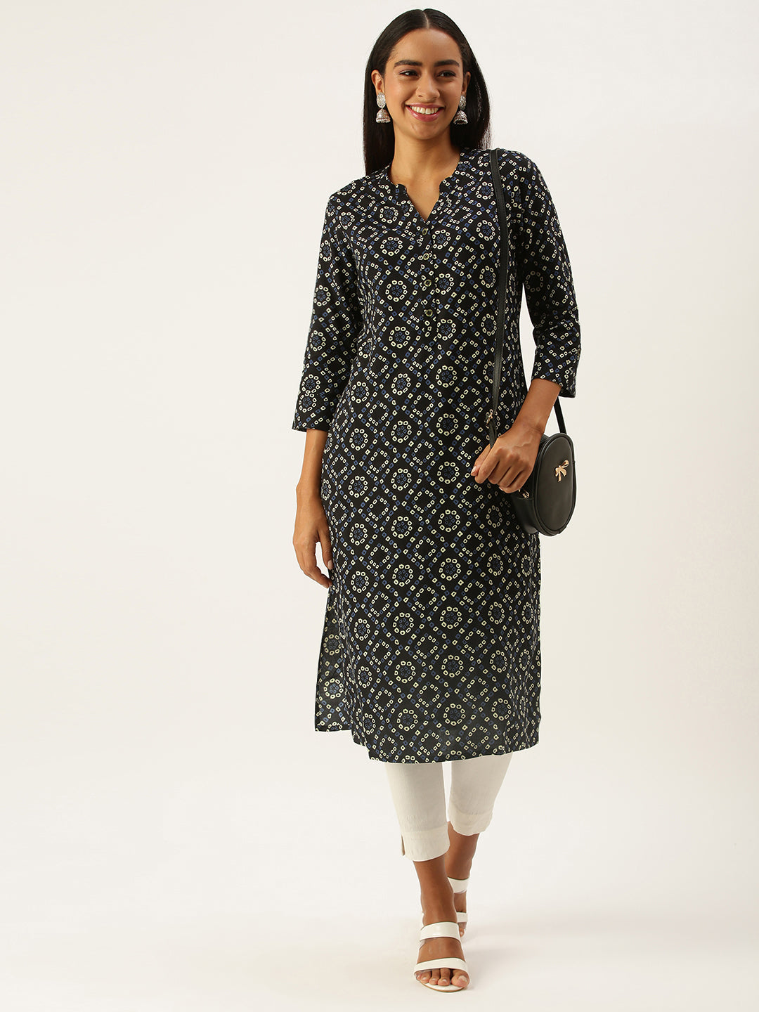 Black  Blue Batik Printed Kurta