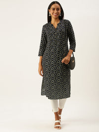Black  Blue Batik Printed Kurta