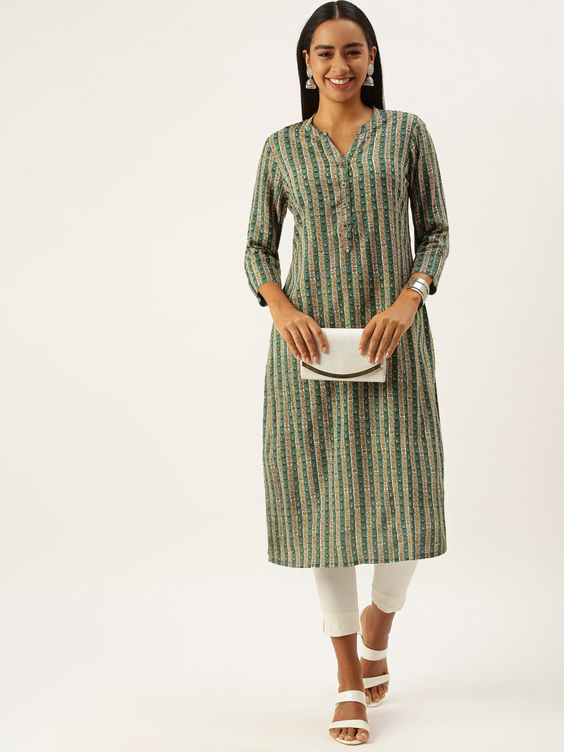 Green Floral Printed Kurta