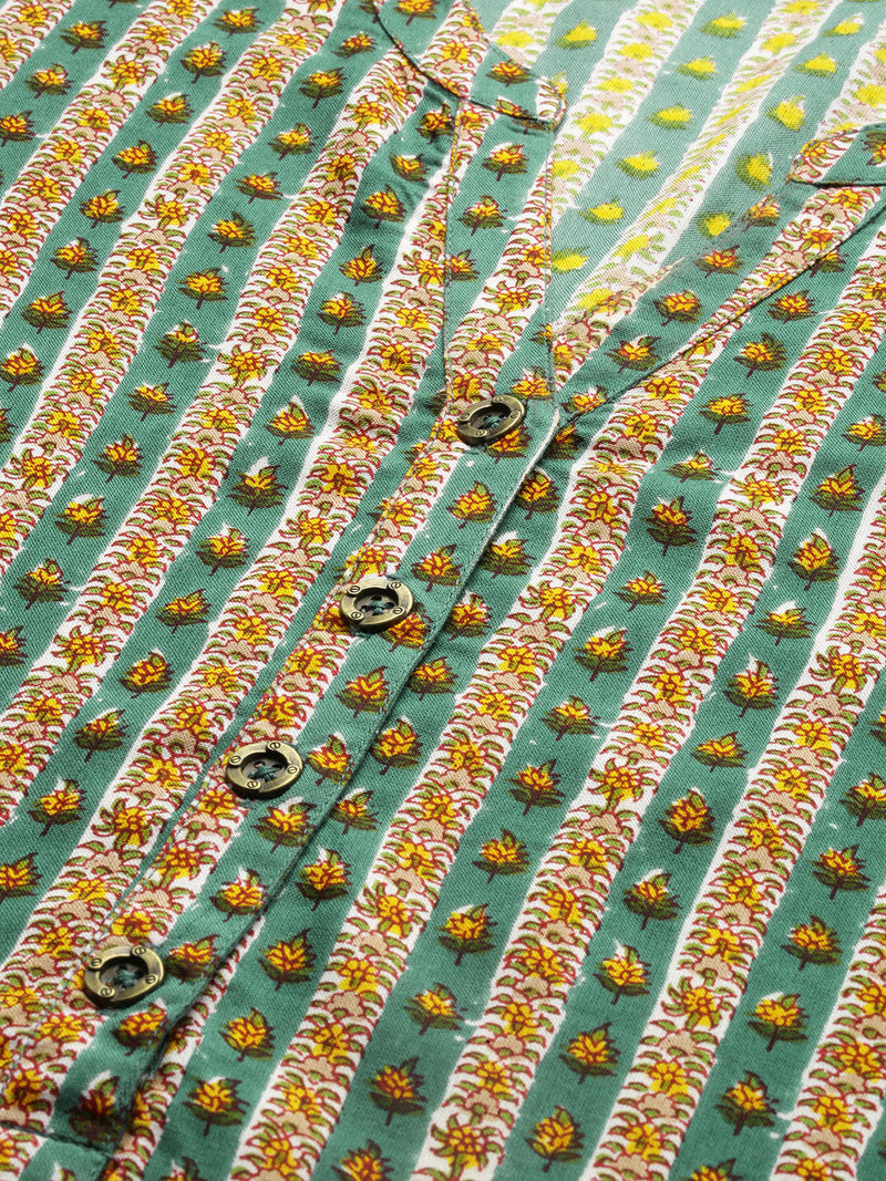 Green Floral Printed Kurta