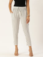White  Black Striped Cropped Trousers