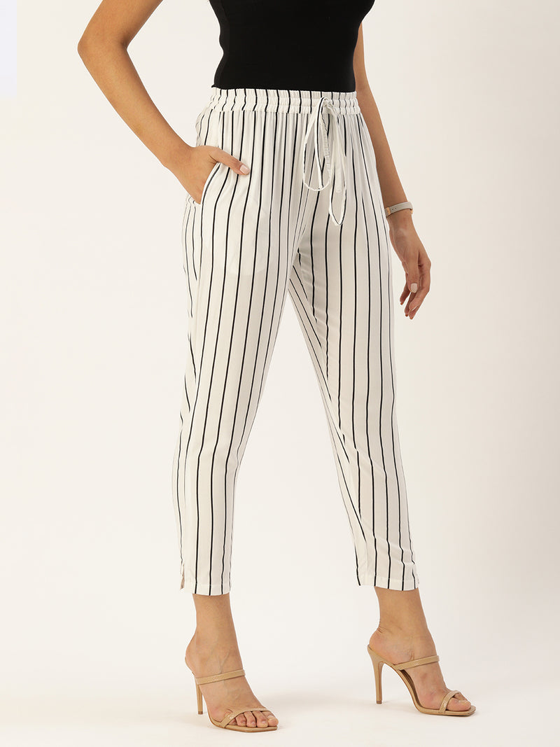 White  Black Striped Cropped Trousers