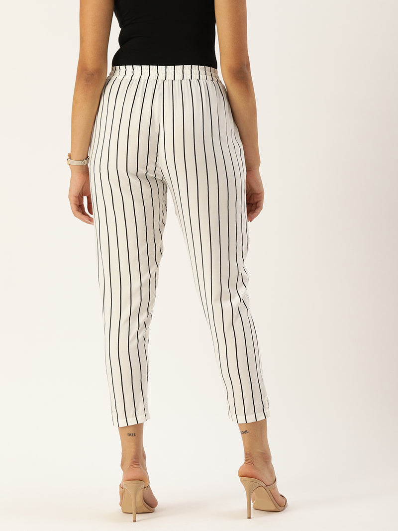 White  Black Striped Cropped Trousers