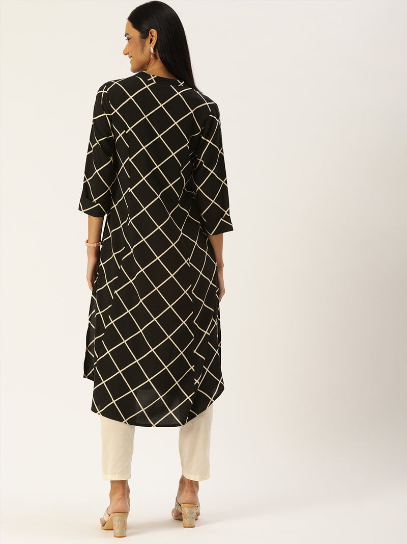 Black  Off White Checked Kurta
