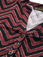 Maroon Black Chevron Printed Straight Cut Kurta