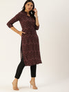 Maroon Black Chevron Printed Straight Cut Kurta