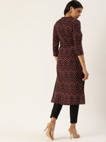Maroon Black Chevron Printed Straight Cut Kurta