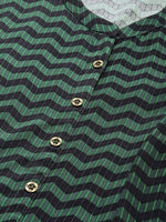 Green Geometric Zig Zag Princess Cut Kurta
