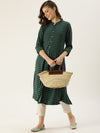 Green Geometric Zig Zag Princess Cut Kurta