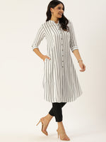 White  Black Striped Princess Cut Kurta