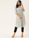 White  Black Striped Princess Cut Kurta