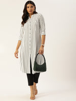 White  Black Striped Princess Cut Kurta