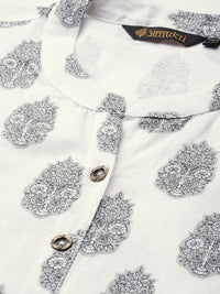 White  Grey Ethnic Motifs Printed Kurta