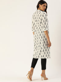 White  Grey Ethnic Motifs Printed Kurta
