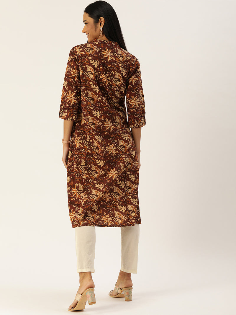 Brown Ethnic Motifs Printed Princess Cut Kurta