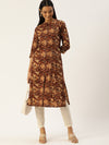 Brown Ethnic Motifs Printed Princess Cut Kurta
