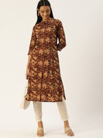 Brown Ethnic Motifs Printed Princess Cut Kurta