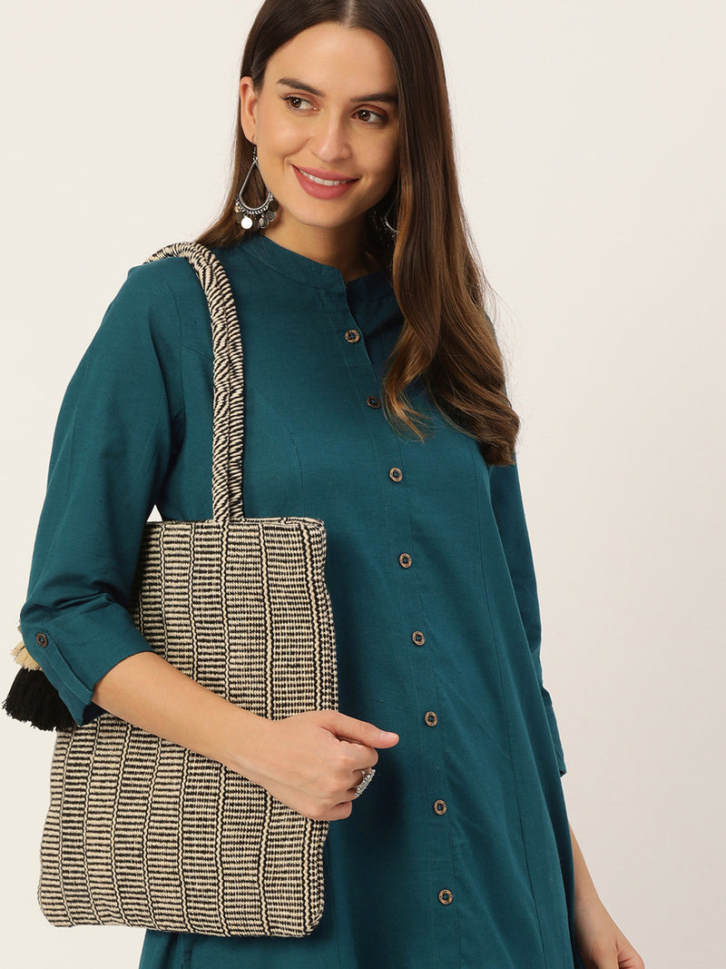 Teal Blue Solid Princess Cut Kurta