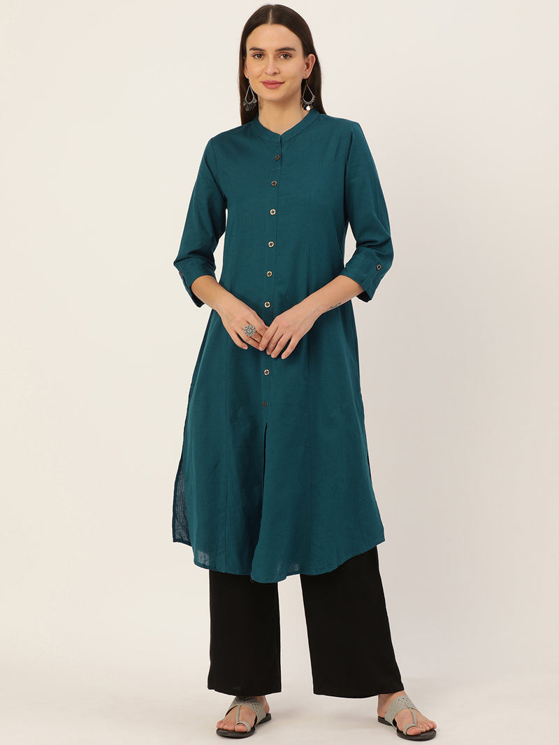 Teal Blue Solid Princess Cut Kurta