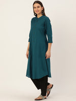 Teal Blue Solid Princess Cut Kurta
