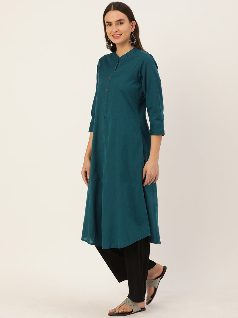 Teal Blue Solid Princess Cut Kurta
