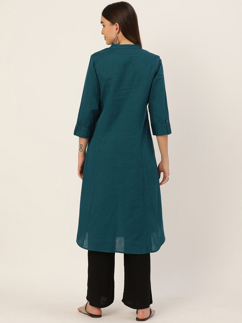 Teal Blue Solid Princess Cut Kurta
