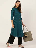 Teal Blue Solid Princess Cut Kurta