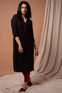 Black & Red Dot Printed Straight Cut Kurta