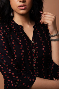 Black & Red Dot Printed Straight Cut Kurta