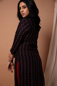 Black & Red Dot Printed Straight Cut Kurta