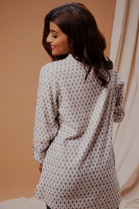 White & Grey Printed Short Kurta