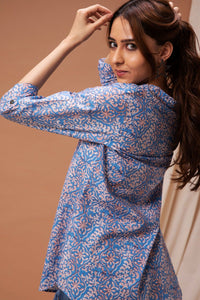 Blue Floral Printed Short  Kurta