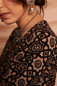 Black With Golden Design Printed Straight Cut Kurta