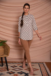 Beige Floral Printed Short Kurta